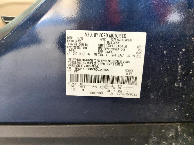 Aukcja sprzedaży 2016 Ford Explorer, vin: 1FM5K8BH0GGC00665, numer aukcji: 85978575