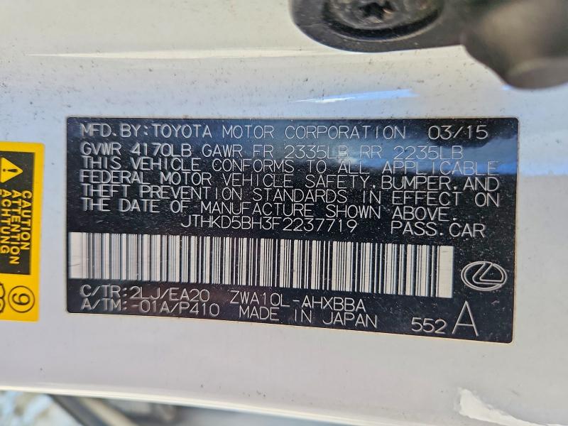 Aukcja sprzedaży 2015 Lexus Ct, vin: JTHKD5BH3F2237719, numer aukcji: 62542066