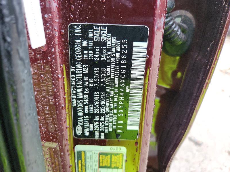 62902566 :رقم المزاد ، 5XYPH4A5XGG186255 vin ، 2016 Kia Sorento مزاد بيع