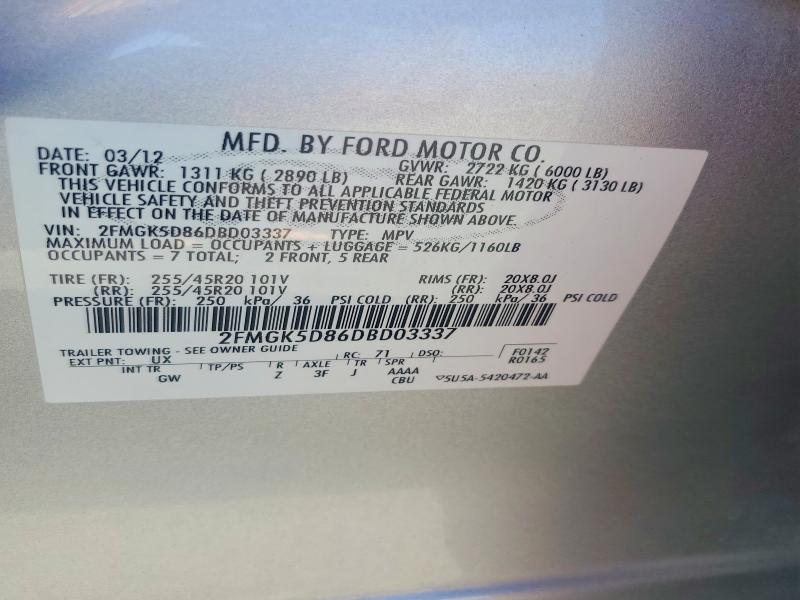 2013 Ford Flex მანქანა იყიდება აუქციონზე, vin: 2FMGK5D86DBD03337, აუქციონის ნომერი: 61435446