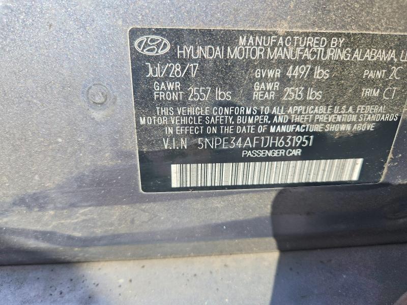 59196626 :رقم المزاد ، 5NPE34AF1JH631951 vin ، 2018 Hyundai Sonata مزاد بيع