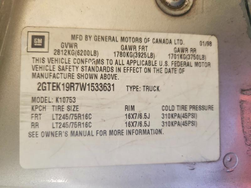 Продажа на аукционе авто 1998 Gmc Sierra, vin: 2GTEK19R7W1533631, номер лота: 60720696