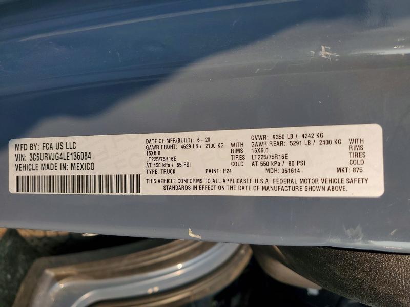 2020 Ram Promaster 3500 მანქანა იყიდება აუქციონზე, vin: 3C6URVJG4LE136084, აუქციონის ნომერი: 62262466