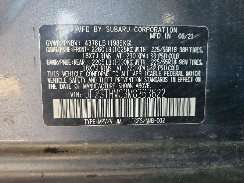 2021 Subaru Crosstrek მანქანა იყიდება აუქციონზე, vin: JF2GTHMC3M8363622, აუქციონის ნომერი: 60399316