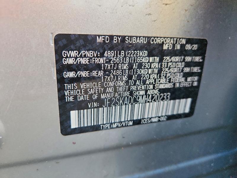 Aukcja sprzedaży 2021 Subaru Forester, vin: JF2SKADC9MH420233, numer aukcji: 60513016