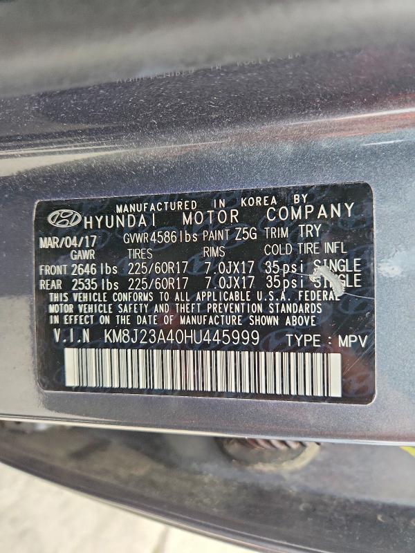 2017 Hyundai Tucson მანქანა იყიდება აუქციონზე, vin: KM8J23A40HU445999, აუქციონის ნომერი: 61778276