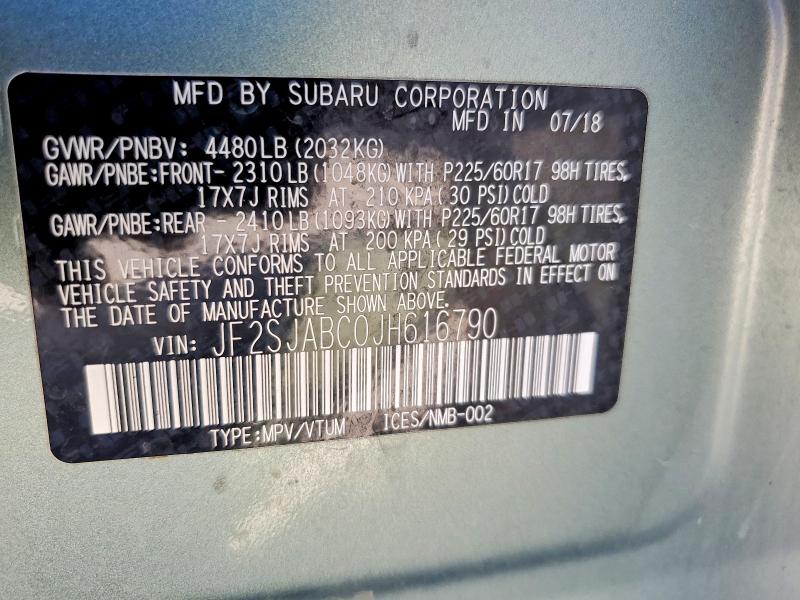 62011236 :رقم المزاد ، JF2SJABC0JH616790 vin ، 2018 Subaru Forester مزاد بيع