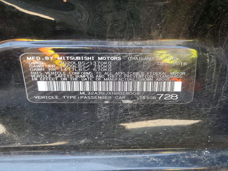 61971006 :رقم المزاد ، ML32A3HJXHH018008 vin ، 2017 Mitsubishi Mirage مزاد بيع
