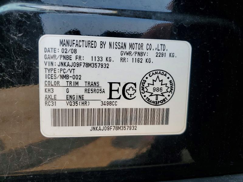 Aukcja sprzedaży 2008 Infiniti Ex35, vin: JNKAJ09F78M357932, numer aukcji: 62538266