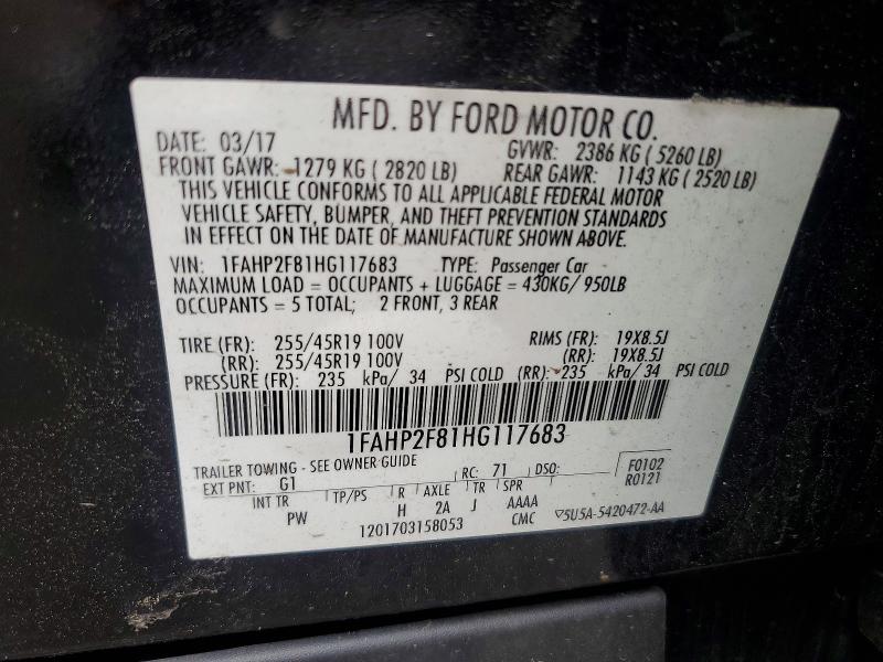 61779456 :رقم المزاد ، 1FAHP2F81HG117683 vin ، 2017 Ford Taurus مزاد بيع