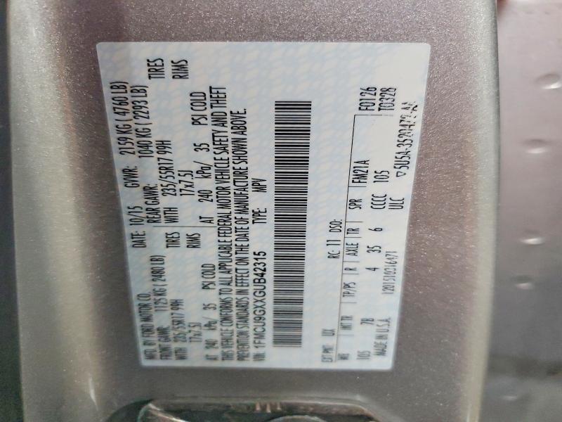 Продаж на аукціоні авто 2016 Ford Escape, vin: 1FMCU9GXXGUB42315, номер лоту: 62950446