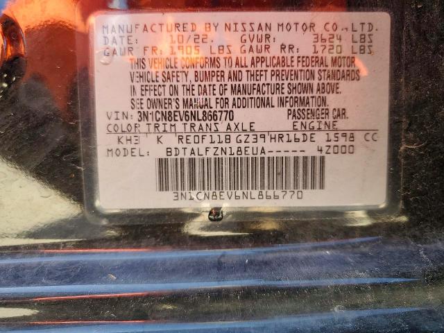 Продажа на аукционе авто 2022 Nissan Versa, vin: 3N1CN8EV6NL866770, номер лота: 62222906