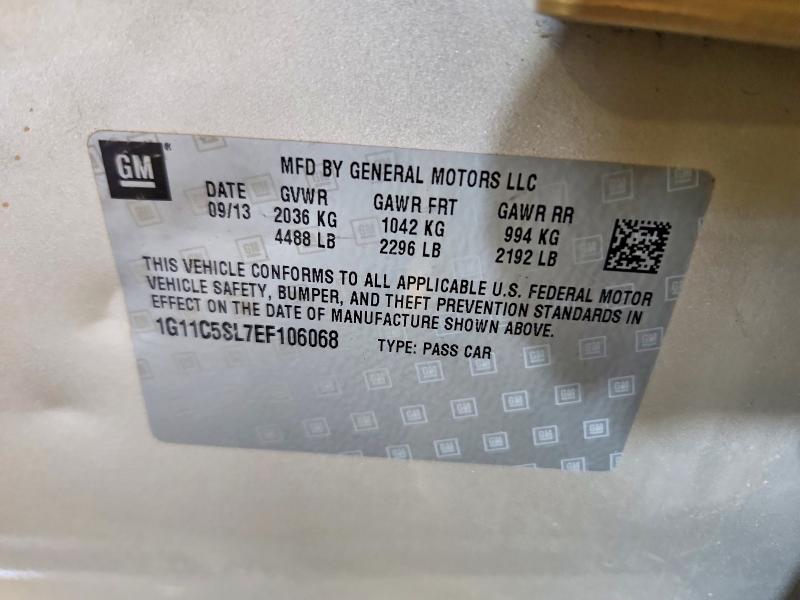 2014 Chevrolet Malibu მანქანა იყიდება აუქციონზე, vin: 1G11C5SL7EF106068, აუქციონის ნომერი: 60760986