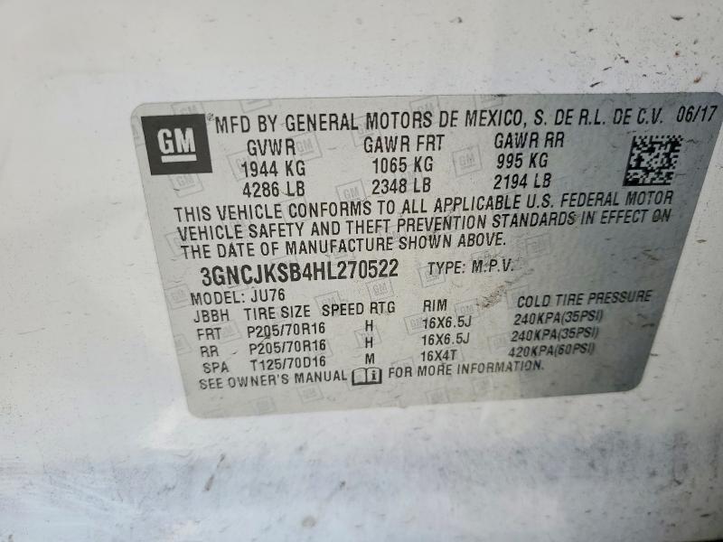 61207526 :رقم المزاد ، 3GNCJKSB4HL270522 vin ، 2017 Chevrolet Trax مزاد بيع