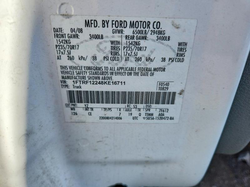Aukcja sprzedaży 2008 Ford F150, vin: 1FTRF12248KE16711, numer aukcji: 61403006