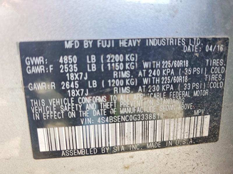 Aukcja sprzedaży 2016 Subaru Outback, vin: 4S4BSENC0G3338814, numer aukcji: 62291066