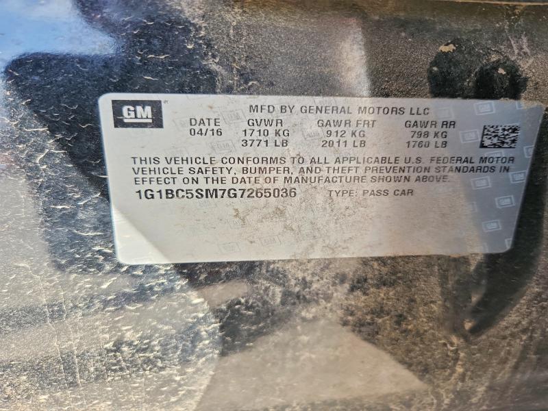 Aukcja sprzedaży 2016 Chevrolet Cruze, vin: 1G1BC5SM7G7265036, numer aukcji: 60678206