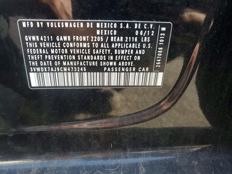 2012 Volkswagen Jetta მანქანა იყიდება აუქციონზე, vin: 3VWDX7AJ9CM473245, აუქციონის ნომერი: 59234096