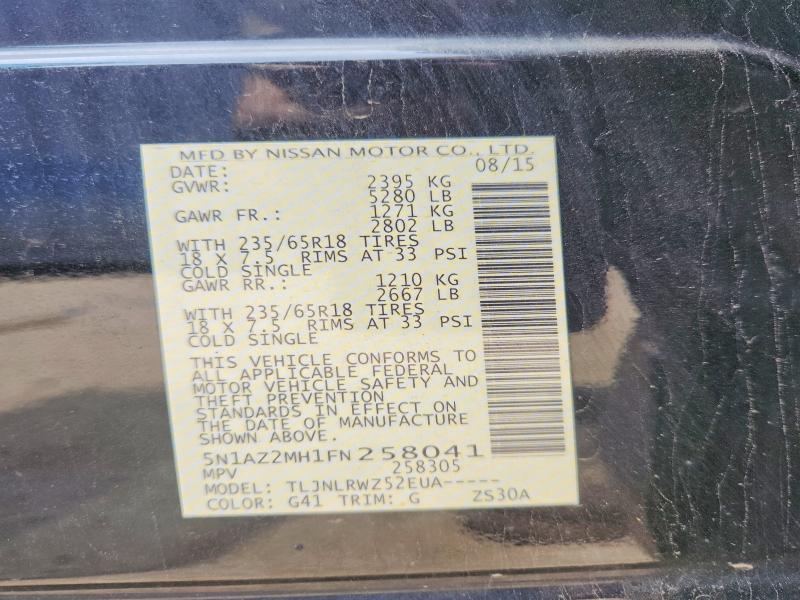 60847006 :رقم المزاد ، 5N1AZ2MH1FN258041 vin ، 2015 Nissan Murano مزاد بيع