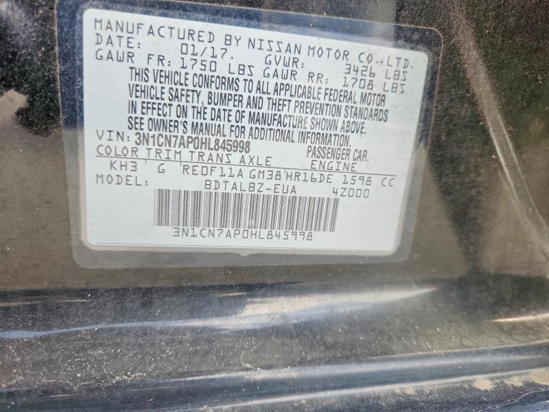 Продажа на аукционе авто 2017 Nissan Versa, vin: 3N1CN7AP0HL845998, номер лота: 62054606