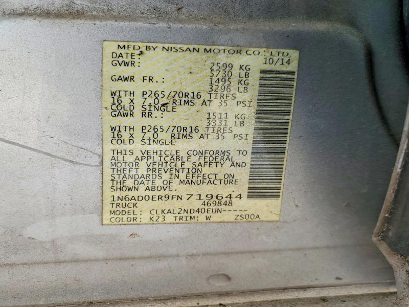 2015 Nissan Frontier მანქანა იყიდება აუქციონზე, vin: 1N6AD0ER9FN719644, აუქციონის ნომერი: 61181436