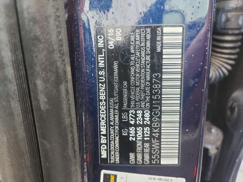 Aukcja sprzedaży 2016 Mercedes-benz C, vin: 55SWF4KB9GU153873, numer aukcji: 59166016