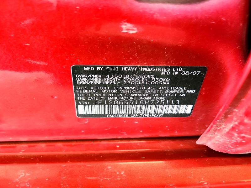 60004376 :رقم المزاد ، JF1SG66618H725113 vin ، 2008 Subaru Forester مزاد بيع
