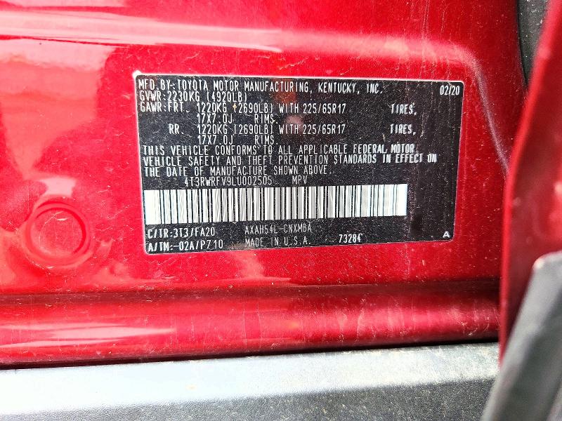 63532346 :رقم المزاد ، 4T3RWRFV9LU002505 vin ، 2020 Toyota Rav4 Hybrid مزاد بيع
