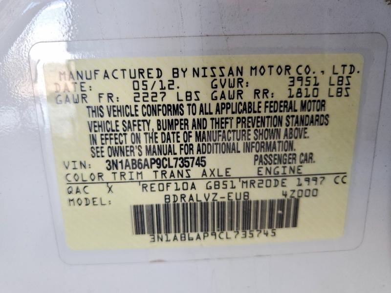 2012 Nissan Sentra მანქანა იყიდება აუქციონზე, vin: 3N1AB6AP9CL735745, აუქციონის ნომერი: 59735596