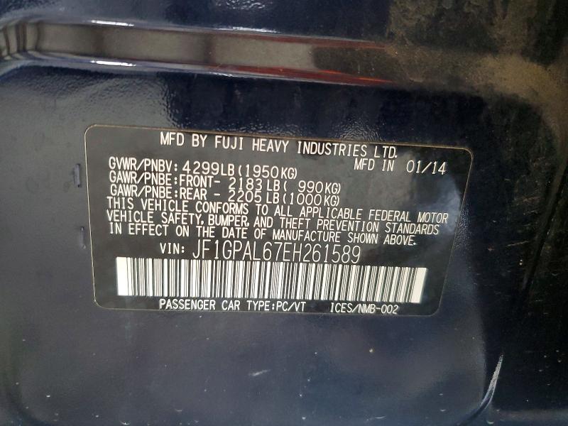 62083036 :رقم المزاد ، JF1GPAL67EH261589 vin ، 2014 Subaru Impreza مزاد بيع