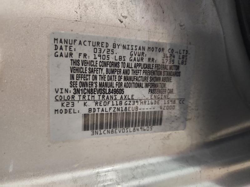 2025 Nissan Versa მანქანა იყიდება აუქციონზე, vin: 3N1CN8EV0SL849605, აუქციონის ნომერი: 59953606