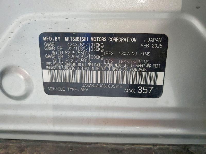 61137866 :رقم المزاد ، JA4ARUAU0SU005918 vin ، 2025 Mitsubishi Outlander Sport مزاد بيع