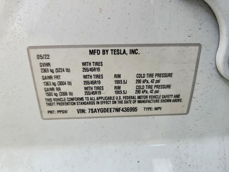 Aukcja sprzedaży 2022 Tesla Model Y, vin: 7SAYGDEE7NF436995, numer aukcji: 62829076