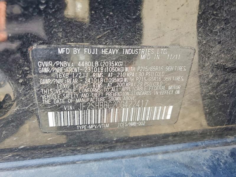 Продажа на аукционе авто 2012 Subaru Forester, vin: JF2SHBBC2CG422417, номер лота: 61998246