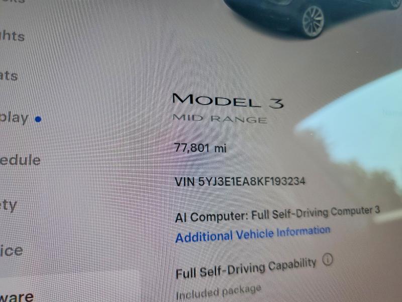 Продажа на аукционе авто 2019 Tesla Model 3, vin: 5YJ3E1EA8KF193234, номер лота: 57700186