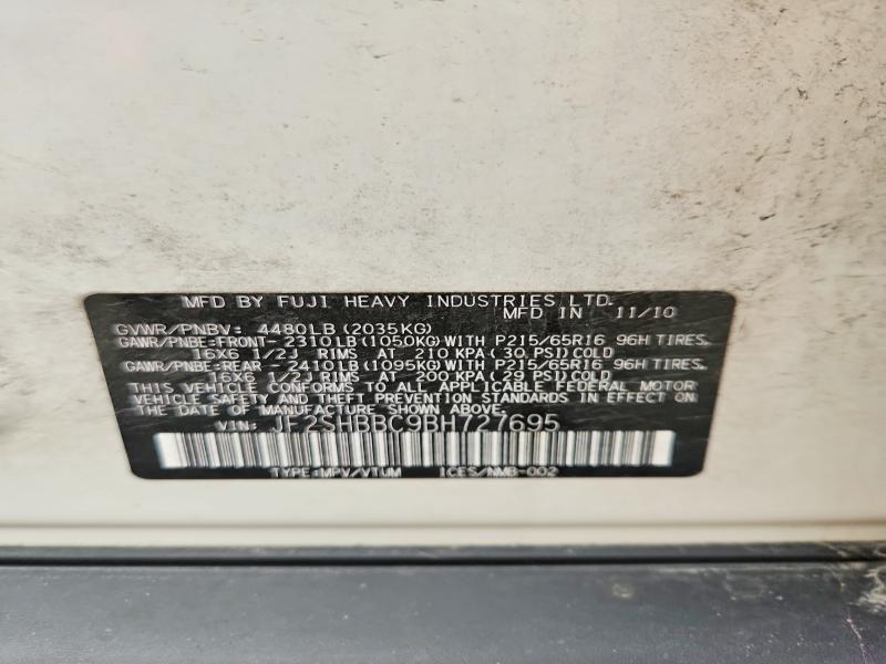 2011 Subaru Forester მანქანა იყიდება აუქციონზე, vin: JF2SHBBC9BH727695, აუქციონის ნომერი: 63583216