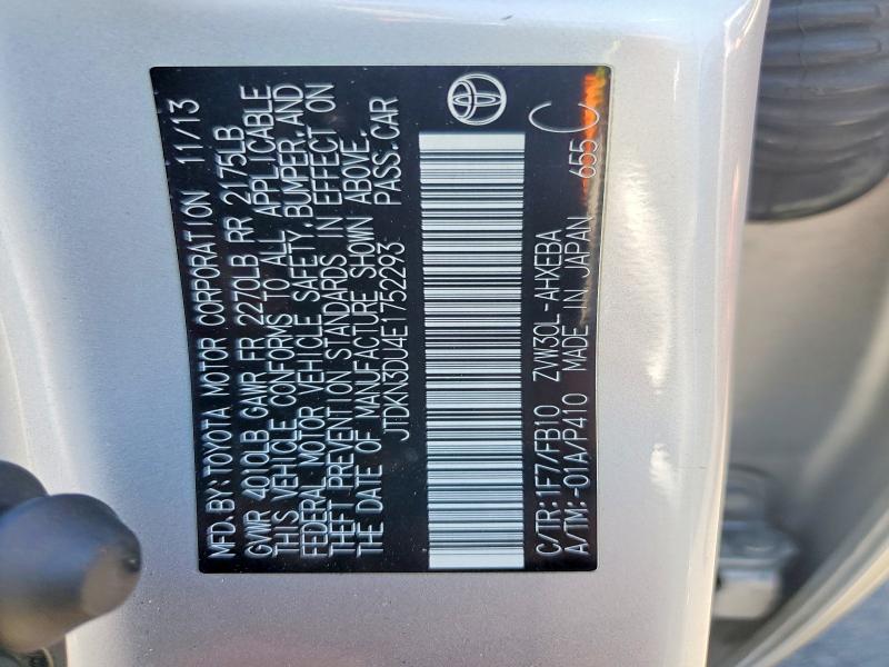 60219656 :رقم المزاد ، JTDKN3DU4E1752293 vin ، 2014 Toyota Prius مزاد بيع