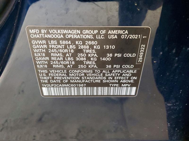 Продаж на аукціоні авто 2021 Volkswagen Atlas, vin: 1V2LP2CA9MC601967, номер лоту: 62745746
