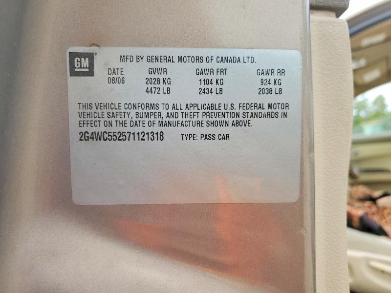 2007 Buick Lacrosse მანქანა იყიდება აუქციონზე, vin: 2G4WC552571121318, აუქციონის ნომერი: 61699766