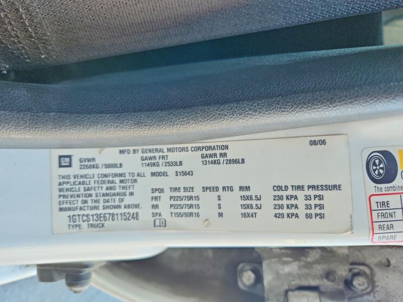 60687486 :رقم المزاد ، 1GTCS13E678115248 vin ، 2007 Gmc Canyon مزاد بيع