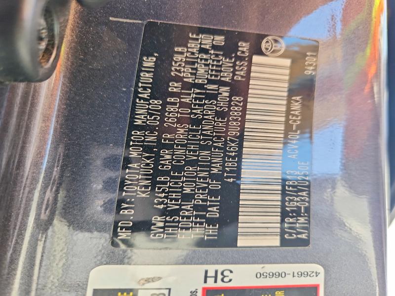 2009 Toyota Camry მანქანა იყიდება აუქციონზე, vin: 4T1BE46K79U838828, აუქციონის ნომერი: 62962086