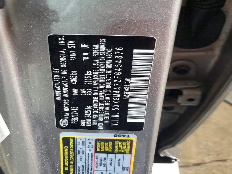 59656216 :رقم المزاد ، 5XXGM4A72FG454876 vin ، 2015 Kia Optima مزاد بيع