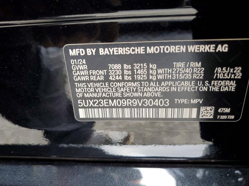 61972296 :رقم المزاد ، 5UX23EM09R9V30403 vin ، 2024 Bmw X7 مزاد بيع