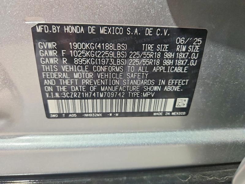 2026 Honda Hr-v მანქანა იყიდება აუქციონზე, vin: 3CZRZ1H74TM709742, აუქციონის ნომერი: 61212216