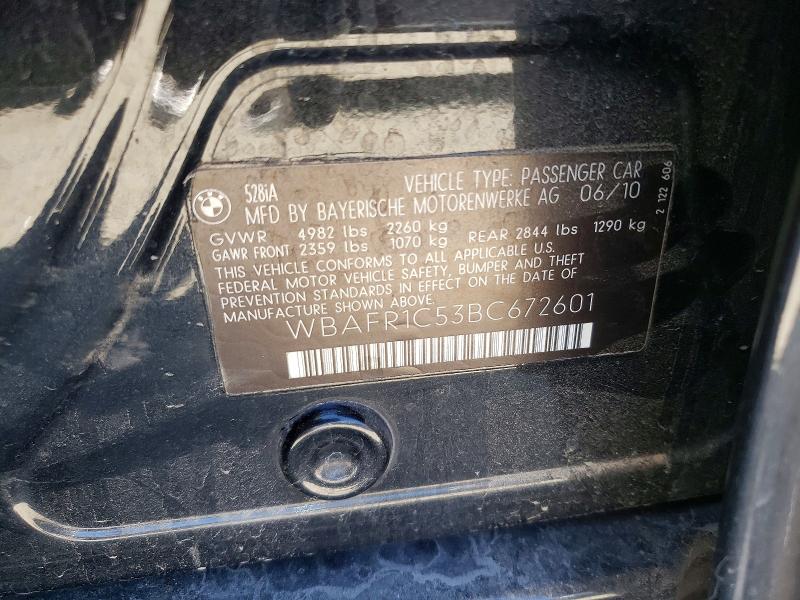 2011 Bmw 528 მანქანა იყიდება აუქციონზე, vin: WBAFR1C53BC672601, აუქციონის ნომერი: 62390706