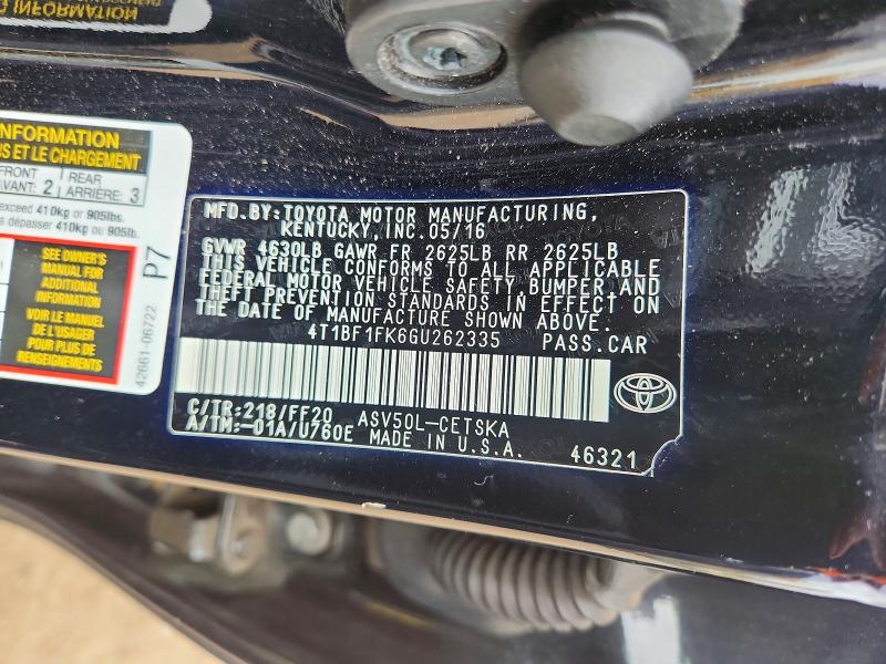 2016 Toyota Camry მანქანა იყიდება აუქციონზე, vin: 4T1BF1FK6GU262335, აუქციონის ნომერი: 62958796