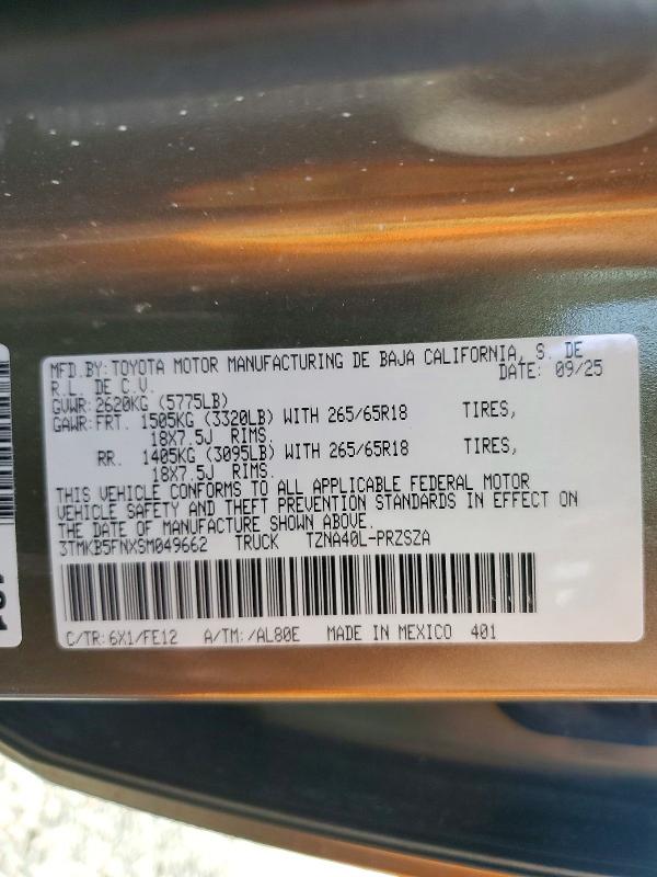 61029186 :رقم المزاد ، 3TMKB5FNXSM049662 vin ، 2025 Toyota Tacoma مزاد بيع