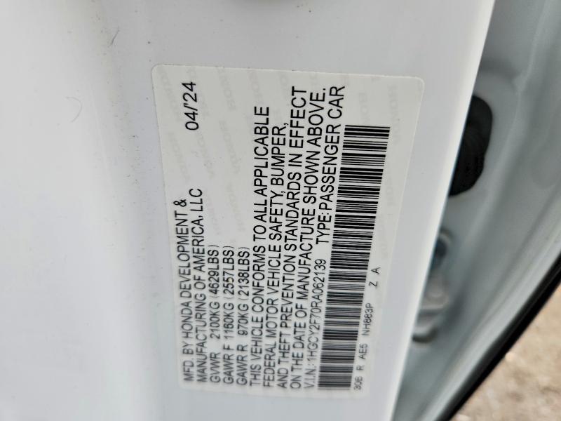 60423546 :رقم المزاد ، 1HGCY2F70RA062139 vin ، 2024 Honda Accord مزاد بيع