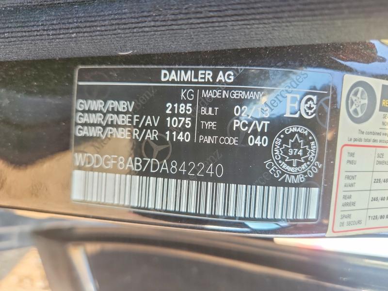 61685276 :رقم المزاد ، WDDGF8AB7DA842240 vin ، 2013 Mercedes-benz C مزاد بيع