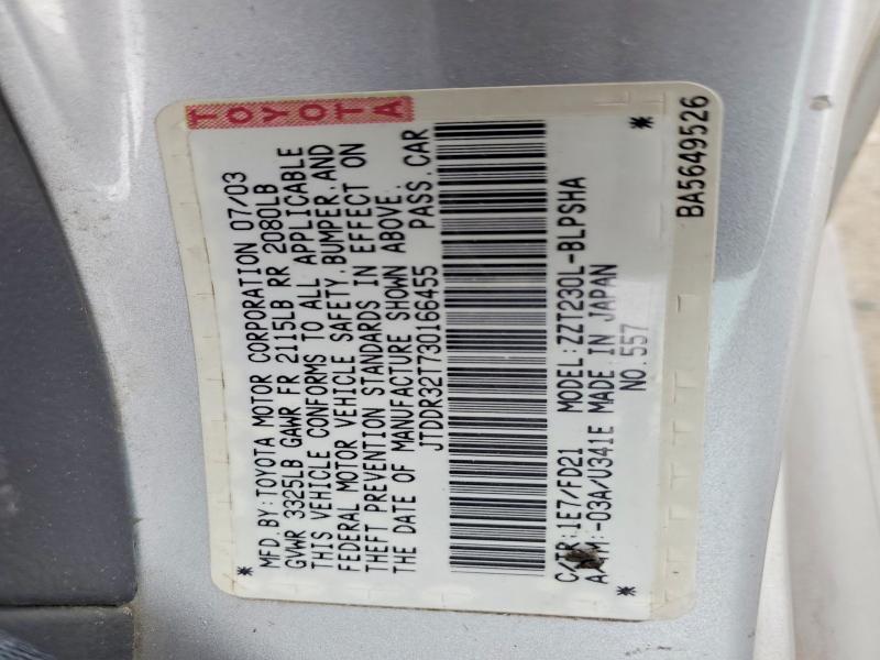 61003296 :رقم المزاد ، JTDDR32T730166455 vin ، 2003 Toyota Celica مزاد بيع
